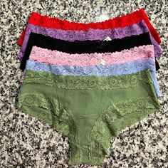 Victoria’s Secret Pink Cotton Cheekster Panties. All Panties Are New With Tags Attached And Have Never Worn Nor Tried On. Green Stretch Lace Bottoms, Green Lace Stretch Bottoms, Green Stretch Bottoms With Lace Trim, Black Hipster, Fame Dr, Lingerie Outfits, Lace Thong, Pink Logo, Pink Velvet