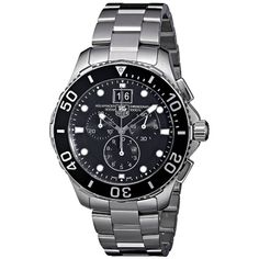 Tag Heuer's quality, style and functionality are evident in this sophisticated line of timepieces. This men's watch from the Aquaracer collection features a stainless steel bracelet and black chronograph dial. Hands: Stick Caseback Type: Screw-down Age: Adult Strap Color: Silver Type: Chronograph, Luxury Caseback Material: Stainless Steel Product Features: Water Resistant Case Shape: Round Material: Stainless Steel Case Thickness: 13mm Strap Width: 20mm Strap Movement: Swiss Quartz Strap Length: Heuer Autavia, Tag Heuer Formula 1, Tag Heuer Monaco, Tag Heuer Formula, Heart Rate Monitor Watch, Heuer Carrera, Tag Heuer Watch, Tag Heuer Carrera, Best Watches For Men