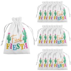 four bags with the words final fiesta written on them and cactuses in different colors