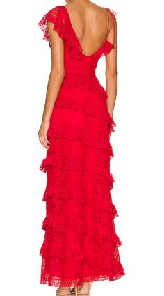 lange rote Abschlussballkleider Prom Dress Tiered, Ruffle Formal Dress, Maxi Sundresses, Homecoming Pics, Lace Long Prom Dress, Red Lace Prom Dress, Red Prom Dresses, Prom Inspo, Backless Evening Dress