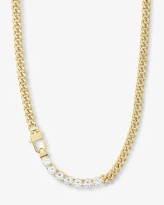 Julian Loves Diamonds Necklace 16" - Gold|White Diamondettes 2024 Jewelry, Melinda Maria Jewelry, Melinda Maria, Cuban Chain Necklace, Diamonds Necklace, Pearl Necklace Earrings, 18k Gold Necklace, Necklace Chain Lengths, Cuban Chain