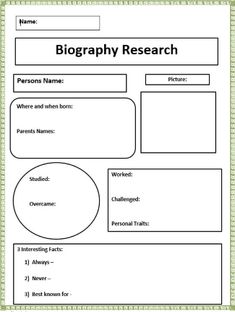 a worksheet with the words, name and page numbers for children's research