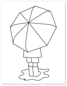 a person with an umbrella standing in the water coloring pages, coloring sheets, drawing lessons, art projects for kids, arts and crafts, easy to draw, how to draw, doos, drawings, color, pictures, rain, children, illustration, activities