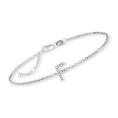 Ross-Simons - L - Diamond-Accented Initial Bracelet in Sterling Silver. 7". RS Pure. Modern designs that complete your outfit and complement your personality. Make every day a little more personal with this dainty single-initial bracelet! A single capital "L" shines in diamond accents. Simply set in polished sterling silver on a simple cable chain that includes a 1" extender. Can be worn at 7", 7.5" and 8". Lobster clasp, diamond initial bracelet. Diamond birthstones are the perfect gift for Apr Capital C, Capital B, Bracelet Diamond, April Birthday, Diamond Birthstone, Initial Bracelet, Cable Chain, Lobster Clasp, Initials