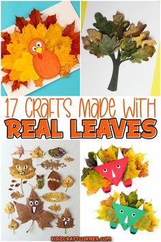 crafts made with real leaves for kids to make and play in the fall or halloween season