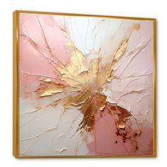 an abstract painting with gold and pink colors