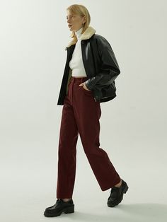 Editor's Notes EN OR's exclusive high rise pants that is easy to pull over on a daily basis. Team yours with a chunky sweater or wear with a turtleneck for a versatile look.- Loose fit and relaxed silhouette- Corduroy material that is soft to the touch- Fine stitching and belt loop detail- Front and back pockets includedMeasurements (in.)Size (S,M)- Waist: 14.25 in. / 15.24 in. - Hips: 18.74 in. / 19.76 in. - Rise: 11.73 in. / 12.01 in. - Thigh: 12.24 in. / 12.99 in. - H Burgundy Wide Leg Bottoms For Fall, Casual Burgundy Pants For Fall, Casual Burgundy Bottoms For Fall, Burgundy Wide-leg Bottoms For Fall, Burgundy High-waisted Pants For Fall, Burgundy Bottoms For Fall Workwear, Burgundy Pants For Work In Fall, Burgundy Straight Leg Pants For Fall, Burgundy Straight Leg Bottoms For Fall