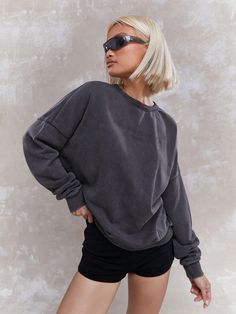 Washed Drop Shoulder Oversized Sweatshirt Grey Casual  Long Sleeve Knitted Fabric Plain Pullovers Slight Stretch  Women Clothing, size features are:Bust: ,Length: ,Sleeve Length: Oversized Sweatshirt, Grey Sweatshirt, Long Sleeve Knit, Online Clothing, Drop Shoulder, Women Clothing, Sweatshirts Women, Sweat Shirt, Knitted Fabric