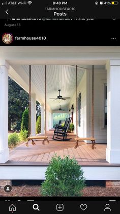 an instagramted photo of a porch with rocking chairs on the front and back porch