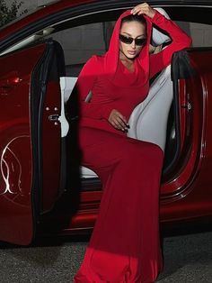 Neckline: Hooded Dresses Length:Floor-Length Decoration:Hooded Silhouette: Sheath Long Hoodie Dress, Maxi Dress Red, Long Skirt Fashion, Hooded Dress, Bodycon Maxi Dresses, Wholesale Dress, Women Maxi, Slim Dresses, Long Sleeve Maxi