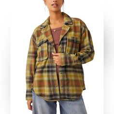 New W/O Tags We The Free By Free People Izzie Cotton Button-Front Cargo Shacket - Large The Effortless And Slouchy Fit Of The Free People Izzy Cargo Shirt, Designed To Bring Comfort And Style To Your Wardrobe. This Shirt Is Perfect For Creating Casual And Chic Outfits, Combining A Relaxed Silhouette With A Sleek Plaid Pattern. The Oversized Fit Adds An Extra Level Of Comfort, Allowing You To Move Freely And Confidently. Slouchy And Oversized Fit: The Free People Izzy Cargo Shirt For Women Featur Cheap Chic Shacket For Workwear, Cheap Relaxed Fit Button-up Shacket, Cheap Women's Shacket With Flap Pockets, Cheap Khaki Shacket With Pockets, Cheap Casual Shacket With Pockets, Cheap Casual Flannel Outerwear, Cargo Shirts, Checkered Shirt, Feminine Dress