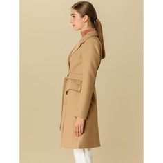 The long trench coat is shaped in a classic double-breasted cut. This soft, elegant coat with a tie around the waist detail is a classic look and will keep you warm in the cool weather. Whether you want to dress up your look or just stay warm in casual winter, it is a better choice for you. The self-tie belt style is flattering and fits more different body shape. Elegant Beige Belted Pea Coat, Elegant Belted Beige Pea Coat, Beige Formal Outerwear With Belted Cuffs, Formal Beige Outerwear With Belted Cuffs, Elegant Pea Coat With Belted Cuffs For Work, Classic Outerwear With Notch Lapel And Belted Cuffs, Beige Belted Pea Coat For Work, Elegant Business Casual Outerwear With Belted Cuffs, Beige Belted Outerwear For Business Casual