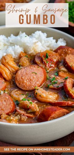 Close-up image of a bowl filled with white rice and shrimp and sausage gumbo garnished with parsley. Gumbo Recipe Easy, Shrimp And Sausage Gumbo, Shrimp And Sausage, Sausage Gumbo, Gumbo Recipe, Perfect Dinner, Cajun Recipes