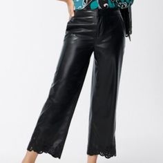 Nwt Price Includes Shipping Style: 570353647 Introducing Your New Favorite Party Pant, The Faux Leather Cutwork Hem Trousers. Made With Soft Faux Leather, This Design Features Both A Hidden Button Front Closure And An Elastic Back Waistband, Offering A Sleek Silhouette In A Trendy Trouser Fit, Plus Lovely Cutwork At The Hems. Be The First To Debut These Trousers At Celebrations Of All Kinds. Made From Soft Faux Leather. Classic Fit; Button & Zipper Closure, Elastic Back Waistband, Front & Back P Spring Straight Leg Leather Pants For Business Casual, Straight Leg Leather Pants For Business Casual In Spring, Spring Leather Straight Leg Pants For Going Out, Spring Straight Leg Leather Pants For Going Out, Chic Formal Leather Pants For Spring, Spring Formal Faux Leather Bottoms, High-waisted Leather Pants For Business Casual In Spring, Spring Leather Pants For Going Out, Straight Leg, Elegant Wide Leg Faux Leather Bottoms