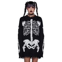 PRICES MAY VARY. Bold Skeleton Design: This oversized sweater features striking skeleton graphics and distressed details all over, perfect for making a statement. Cozy Fit: With its oversized design, this sweater offers a comfortable and relaxed fit, ideal for casual wear and layering. Quality Materials: Made from 100% acrylic, this sweater ensures warmth and durability, keeping you cozy and stylish. Easy Care: Machine washable and air dry, making it easy to maintain your sweater's fresh and edg Skeleton Sweater, Cozy Oversized Sweaters, Unique Sweaters, Distressed Sweaters, Costume Store, Halloween Doll, Yellow Knit, Gothic Clothing, Original Fashion