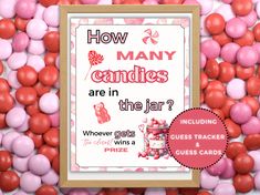 candy candies are in the jar and there is a sign that says how many candies are in the jar?