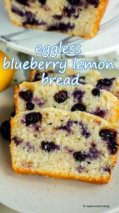 two slices of blueberry lemon bread on a plate