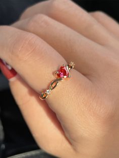 Red  Collar  Zinc Alloy   Embellished   Women's Fashion Jewelry Elegant Ring Designs, Rings With Hearts, Wedding Rings Red, Red And Gold Jewelry, Rings Without Stones, Rings Heart Shaped, Red Heart Ring, Doctor Jewelry, Rings Red