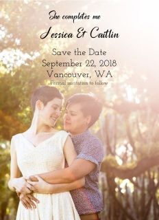 a couple embracing each other in front of trees and bushes with the words save the date written on it