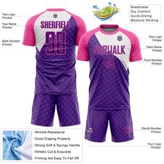 Order the jersey with special name & number you want from our shop, making a vibrant look on the field or daily life! Features: 1. Material: Made from 100% polyester wicking knit with 95% polyester / 5% spandex wicking pinhole mesh 2. Jerseys with sublimation printed name and numbers 3. Moisture-wicking fabric has spongy handle, good draping property and elasticity as well as good dimensional stability and wrinkle-resistance 4. Breathable & Quick-Drying 5. Athletic Cut & Exquisite stitching not Fitted Breathable Jersey For Training, Breathable Fitted Jersey For Training, Fitted Moisture-wicking Crew Neck Jersey, Pink Jersey With Sublimation Print For Sports Season, Fitted Sublimation Training Shirt With Moisture-wicking, Jersey Sublimation Design For Sports Events, Fitted Sublimation Design For Team Events With Moisture-wicking, Fitted Jersey With Custom Print For Training, Fitted Training Jersey With Custom Print