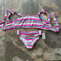 New W/Tags. Adjustable At Shoulders And Ties In Back. Bottoms Are Size 14. Top Is Size 16 But Can Adjusts To Be Smaller. Cute Pink Tankini For Poolside, Playful Pink Tankini For Beach Party, Cute Pink Tankini For Spring, Cute Pink Tankini For Vacation, Pink Tankini For Playwear During Beach Season, Cute Pink Swimwear For Beach Party, Cute Pink Tankini For Beach Season, Playful Pink Tankini For Spring, Pink Tankini For Spring Playwear