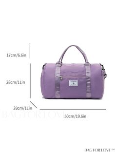 BagForLove - Versatile Waterproof Travel Bag: Large Capacity with Separated Storage, Stylish Letter Decoration Product Description Color Purple Pattern Type Plain Material Fabric Closure Type Zipper Style Sporty Type Fashion Travel Bag Features High-capacity Bag Size Large Composition 100% Polyester Size Chart INCH CM Bag Length Bag Width Bag Height Handle Height 19.7 inch 11 inch 11 inch 6.7 inch Bag Length Bag Width Bag Height Handle Height 50 cm 28 cm 28 cm 17 cm Details Pictures Similar Products h2 { text-align: center; } /* æ¢è¡ */ li{ white-space: normal; word-break: break-all; word-wrap: break-word; } .red-box { width: 100%; display: flex; flex-direction: row; flex-wrap: wrap; justify-content: center; } .red-box > div { width: 190px; height: 250px; margin: 10px; } .red-box > div > Casual Travel Bag With Large Capacity, Casual Solid Gym Bag With Zipper Closure, Casual Gym Bag With Zipper, Casual Nylon Duffle Bag, Functional Duffle Bag For Outdoor Activities, Casual Waterproof Travel Bag For Outdoor, Trendy Purple Bags For Outdoor Activities, Packable Outdoor Bags, Waterproof Rectangular Casual Gym Bag