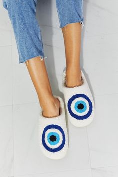 Hazel Blues® | Eye Plush Slipper - Hazel Blues® Graphic Eyes, Faux Fur Top, Fur Top, Faux Fur Material, Plush Slippers, High Quality Shoes, Round Toe Heels, A Cup Of Coffee, Size Pattern