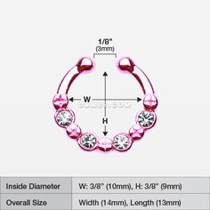 Colorline Elan Multi-Gem Fake Septum Ring-Pink/Clear Pink Hypoallergenic Jewelry For Parties, Pink Metal Jewelry With Bling, Pink Hypoallergenic Party Jewelry, Pink Bling Metal Jewelry, Pink Adjustable Open Ring Jewelry, Adjustable Crystal Ring With Rhinestones, Adjustable Crystal Rhinestone Ring, Pink Crystal Open Ring For Party, Pink Metal Rings