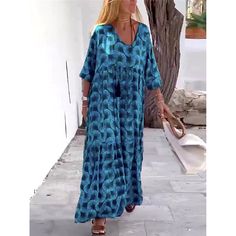 Everyday Dresses Casual, Long Dresses Casual Maxi, Dress Geometric, Cheap Maxi Dresses, Geometric Fashion, Maxi Long Dress, Womens Long Dresses, Boho Style Outfits, Printed Summer Dresses