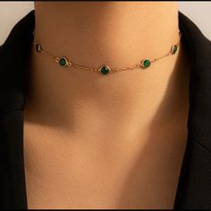 This Beautiful Green Rhinestone Gold Colored Choker Necklace Is Great For Any Outfit Day Or Night That Needs A Color Pop! Material Zinc/Alloy Rhinestones Measurements 14”+1.5” Adjustable Jeweled Rhinestone Necklace, Green Rhinestone Necklace Gift, Green Stone Choker, Choker Necklace Wedding, Stone Choker Necklace, Layered Coin Necklace, Convertible Necklace, Bullet Necklace, Claw Necklace