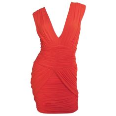 A gorgeous orange fine stretch silk dress from Pierre Balmain. It has a plunging V neckline with a vertically ruched bodice, horizontally ruched waist and skirt which is framed on either side with angular ruched panels. It has a Balmain inscribed gold zipper at the back and is lined in the same fabric. Fits sizes Extra Small, Small, Medium. Marked US size 6. Bust 34-36" Waist 26-28 Hips 34-36" Length 34" Balmain 1950s, Balmain Fashion, Balmain Clothing, Balmain Dress, Bandage Dress Black, One Sleeve Dress, Haute Couture Dresses, Lace Strapless, Pierre Balmain