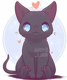 a black cat with blue eyes sitting in front of a heart shaped background and the words nammi lord on it's chest