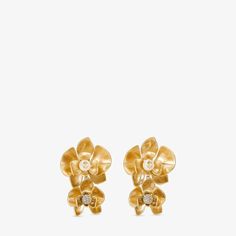 PETAL DOUBLE EARRING | Gold-Finish Earrings with Crystal and Pearl Embellishment | New Collection | JIMMY CHOO Jimmy Choo Jewelry, Designer Earrings Studs, Double Earring, Jimmy Choo Gold, Double Earrings, Shearling Slippers, Silver Ear Cuff, Gold Pearl Earrings, Airport Fashion