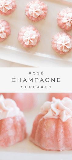 rose champagne cupcakes on a white plate