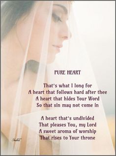 a woman wearing a veil with the words pure heart written below her face and behind her head