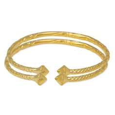 The band of the bangles is expertly decorated with ribbon-inspired etchings. The ends feature smooth pyramid-like cones with a thin border around the middle. .925 Sterling Silver Bangles Plated in 14K Yellow Gold for a luxurious finish! Material & Features: * Solid .925 Sterling Silver Bangle Bracelets w. 14k Gold Plating * Bangle thickness: approximately 3.5 mm * Standard bangle size 8", weight approximately  35 gr. for the pair * This listing includes 1 pair of bangles (2 pieces in total) * Available sizes: 7", 7.5", 8", 8.5", 9" * Handmade in Brooklyn, USA * Includes a gift box Our silver bangles are made from solid 925 sterling silver and stamped for authenticity. Each bangle is carefully handmade, making every piece unique. Traditionally, West Indian bangles are worn in pairs, but you West Indian Bangles, Indian Bangles, The Bangles, Hippie Bracelets, Sterling Silver Bangle Bracelets, Gold Plated Bangles, Bangles Indian, Sterling Silver Bangles, Silver Bangles