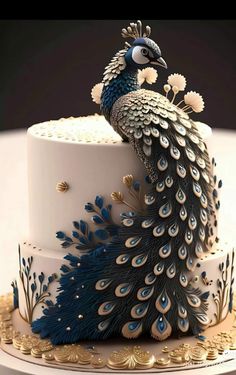 there is a peacock on top of the cake