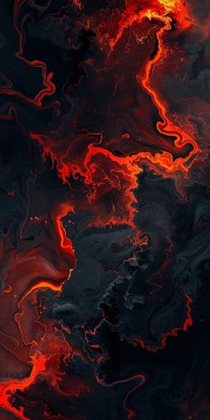 an abstract painting with red and black colors