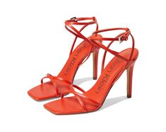 Calvin Klein Tegin | Zappos.com Calvin Klein Heels, Calvin Klein Store, Shoes Orange, Orange Heels, Fashion Shoes Heels, Square Toe Sandals, Designer High Heels, Cute Heels, Heeled Sandal