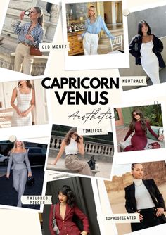 the cover of capricorn venus magazine features photos of women in different outfits and styles