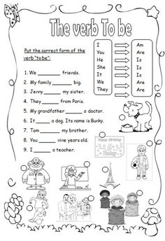 the verb to be worksheet with pictures and words in black ink on white paper