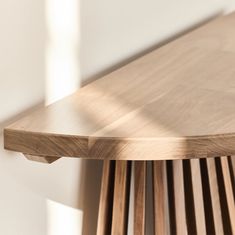 a close up view of a wooden table