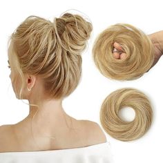 PRICES MAY VARY. 1. Easy to Use: Our messy bun scrunchie is made from 100% human hair, making it perfect for adding volume and fullness to your bun or ponytail. 2. Natural Look: Made with high-quality hair, our faux hair bun gives you a natural, elegant look. 3. Comfortable Wear: Our bun hair pieces for women are designed for all-day wear, so you can feel comfortable and confident no matter where you go. 4. Versatile: Whether you're looking for a casual or formal look, our messy bun hair piece h Curly Hair Bun, Messy Bun For Short Hair, Bun Scrunchie, Bun Extensions, Tousled Updo, Casual Updo, Natural Updo, Curly Bun Hairstyles, Faux Hair