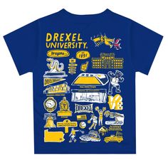 Drexel University Dragons Hand Sketched Vive La Fete Impressions Artwork Boys Gold Short Sleeve Tee Shirt - Vive La Fête - Online Apparel Store Dragon Colors, Drexel University, Gold Shorts, Hand Sketch, Boy Tees, Fabric Softener, Tee Design, Look Cool, Soft Knits