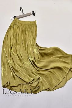 Lasaky - Elegant Pleated Maxi Dress with High Waist and Luxurious Sheen Umbrella Skirt, Pleated Maxi Dress, Pleated Maxi, Skirt Skirt, Avocado Green, Color Fabric, Types Of Skirts, Skirt Length, Long Skirt