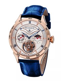 Geneva Automatic Tourbillon Pionier watch with Roman and Arabic numerals. Luxury Rose Gold Skeleton Dial Watch, Men's Watches Luxury, Skeleton Watches, Luxury Watch Brands, Harry Winston, Watch Lover, Watch Gifts, Patek Philippe, Skeleton Watch