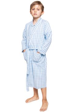 Give your little gent a lightweight layer for lazy mornings with this softly brushed cotton-blend woven robe patterned with cheery blue gingham. Its patch pockets, shawl collar and neat piping all make it cute and sophisticated. Style Name:Petite Plume Kids' Gingham Robe (Baby, Toddler, Little Kid & Big Kid). Style Number: 6255874. Cotton Plaid Sleepwear For Bedtime, Plaid Cotton Sleepwear For Bedtime, Plaid Cotton Sleepwear, Gingham Long Sleeve Sleepwear For Loungewear, Long Sleeve Gingham Sleepwear For Loungewear, Light Blue Cotton Relaxed Fit Sleepwear, Light Blue Cotton Sleepwear With Relaxed Fit, Plaid Sleepwear With Pockets For Loungewear, Plaid Cotton Sleepwear For Sleepover