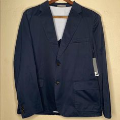 2 Button Suit Jacket. Nwt Casual Suits With Notch Lapel And Button Closure, Navy Office Blazer With Pockets, Blue Suits With Button Closure For Fall, Fall Blue Suits With Button Closure, Blue Fall Suit With Button Closure, Casual Suits With Lapel Collar And Buttons, Blue Single Breasted Button-up Sport Coat, Casual Single Breasted Suit With Notch Lapel, Business Casual Suit With Button Closure For Spring