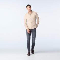 Looking for a textured fabric for your fall wardrobe but not sure where to start? The Fairwood Corduroy Light Camel Shirt features everyone's favorite fall fabric at a reduced scale - making this shirt versatile and trendy at the same time. Easy to care for and easy to wear, Indochino shirts can be customized for casual or formal occasions alike-with options like long or short sleeves, tucked or untucked torso length, and soft or fused collars and cuffs. | Indochino Men's Custom Fairwood Corduroy Light Camel Casual Cream Shirt | 100% Cotton | Made to measure | Custom Tailored Camel Shirt, Men's Casual Shirts, Cream Shirt, Fall Fabric, Casual Blazer, Custom Tailoring, Camping Shirt, Textured Fabric, Perfect Man