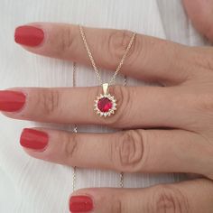 10k 14k 18k Solid Gold Round Cut Ruby Necklace, Gemstone Halo Necklace for Mom, July Birthstone Necklace for Birthday Gift, Christmas Gift - Etsy Necklace For Mom, Halo Necklace, Ruby Necklace, Necklace Gemstone, July Birthstone, Birthstone Necklace, Gift Christmas, Round Cut, Charm Necklace